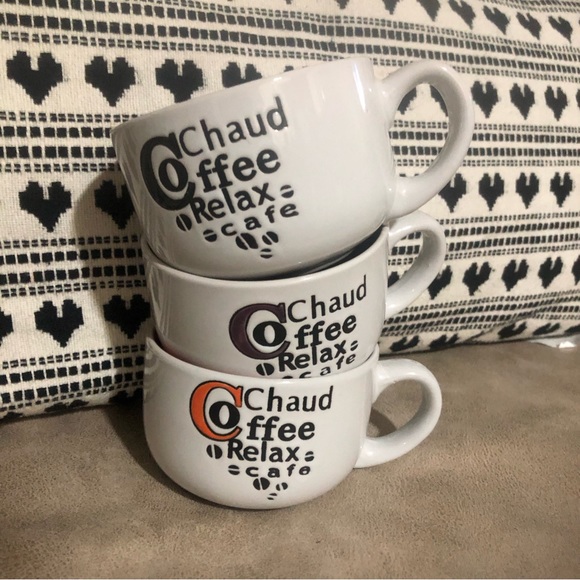 3 ceramic coffee mugs Chaud Coffee Relax cafe - Picture 3 of 4